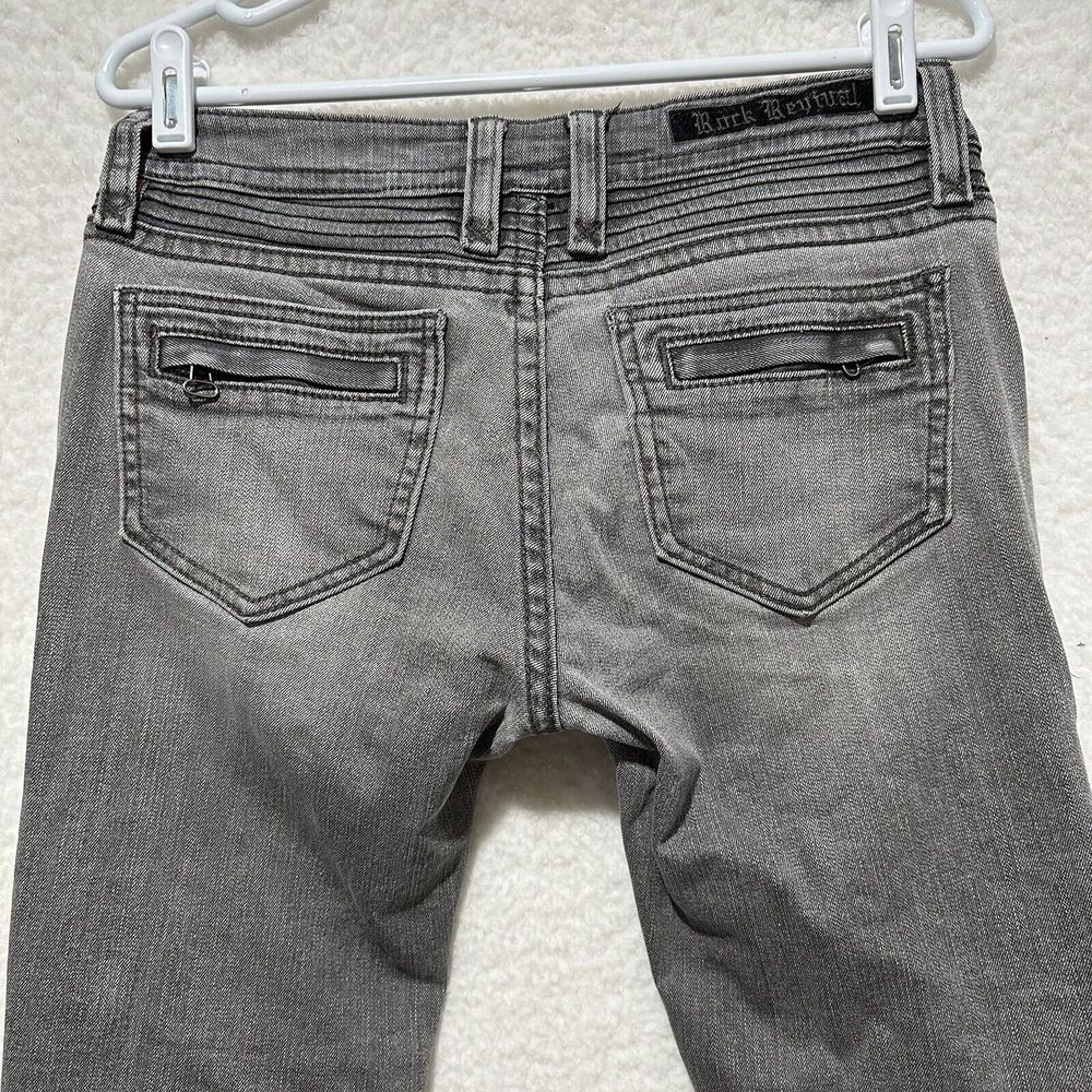 Y2K VTG Rock Revival Women's Skinny Moto Jeans in Gray Wash - Picture 7 of 16